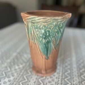 Vintage 1930s Art Pottery Vase – McCoy Grapevine Matte Brown & Green Motif.